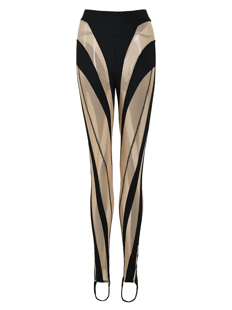 Color Blocking Mesh Splicing Foot Stomping Leggings