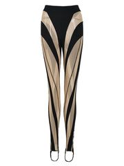 Color Blocking Mesh Splicing Foot Stomping Leggings