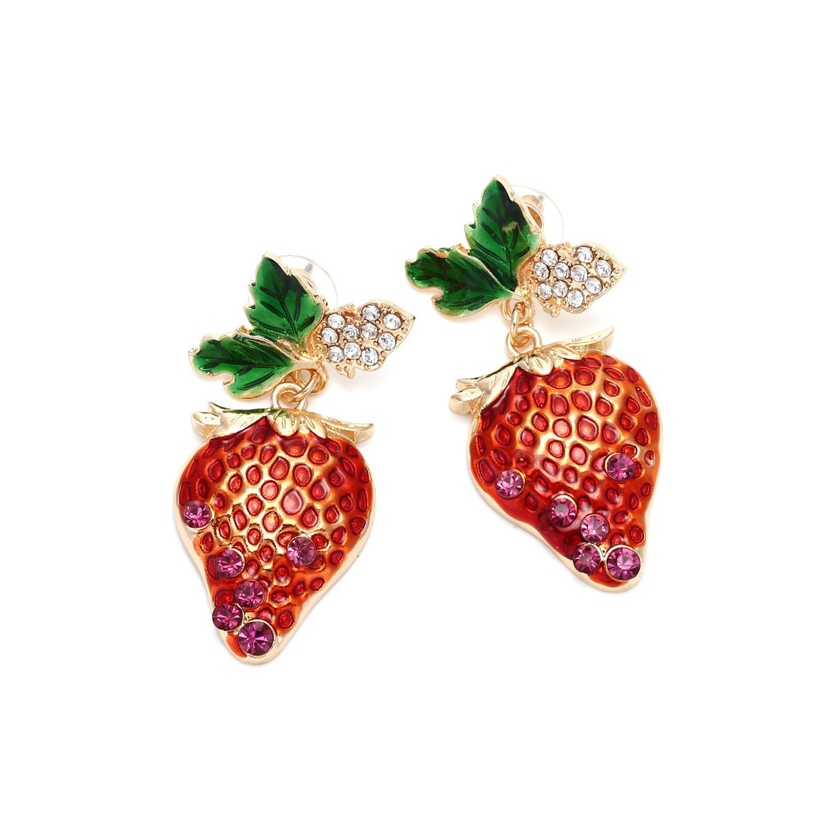 Alloy Diamond Inlaid Strawberry Earrings