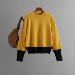 Round Neck Loose Color Block Knitted Sweater