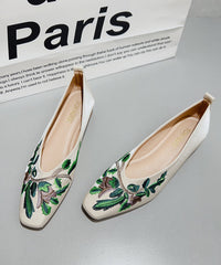Chinese Style Green Satin Embroidered Flat Feet Shoes