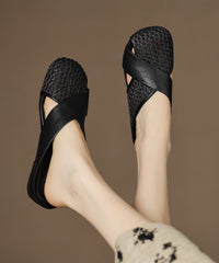 Brown Sheepskin New Splicing Breathable Mesh Slide Sandals