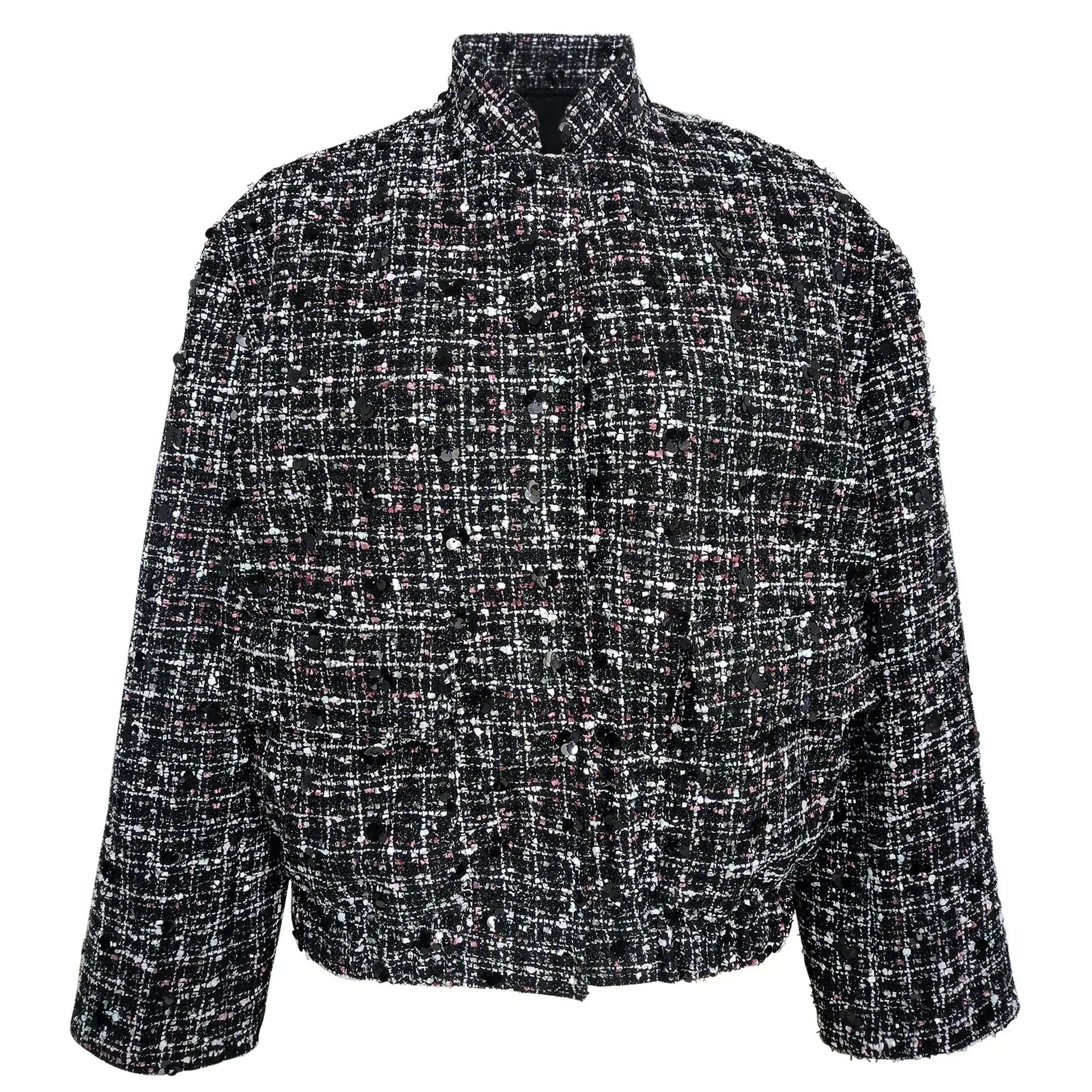 Glitter Sequins Stand Collar Jacket