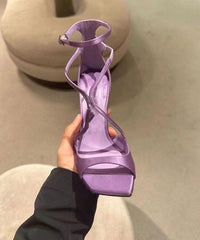 Fashion Purple Splicing Satin Stiletto Sandals Peep Toe