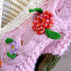 Color Block Rod Needle Knitted 3D Hook Flower Cardigan