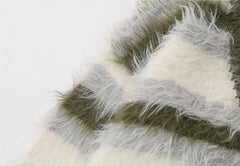Furry Striped Knitted Cardigan