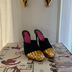 Gold Toes Stiletto Lambskin Mules