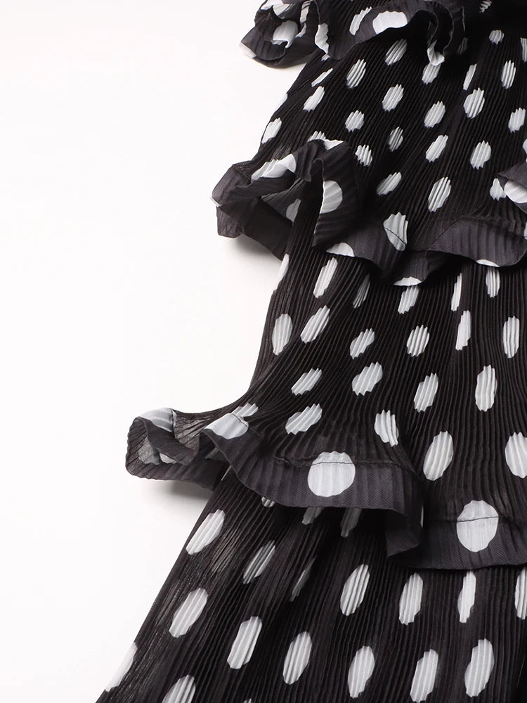 Polka Dots Ruffles Midi Dress