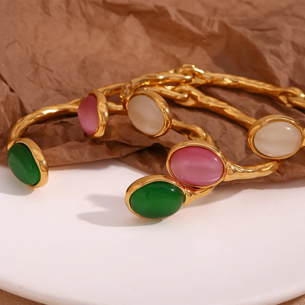 Oval Agate Stone Stainless Steel Bracelet