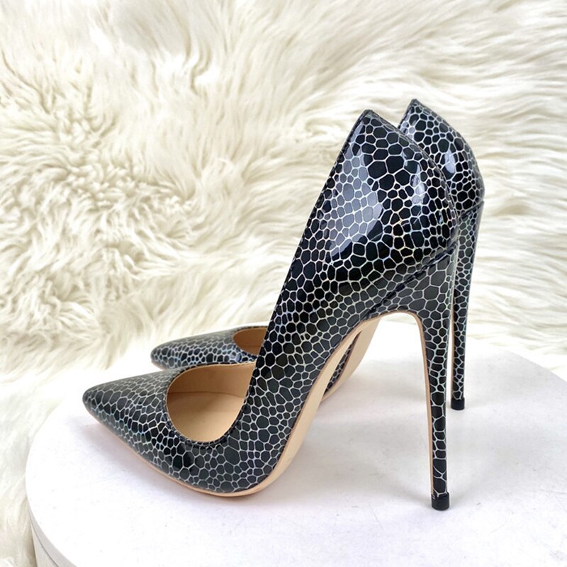 Pre Order:  Black Patent Geometry Pattern Pointed-Toe Shoes