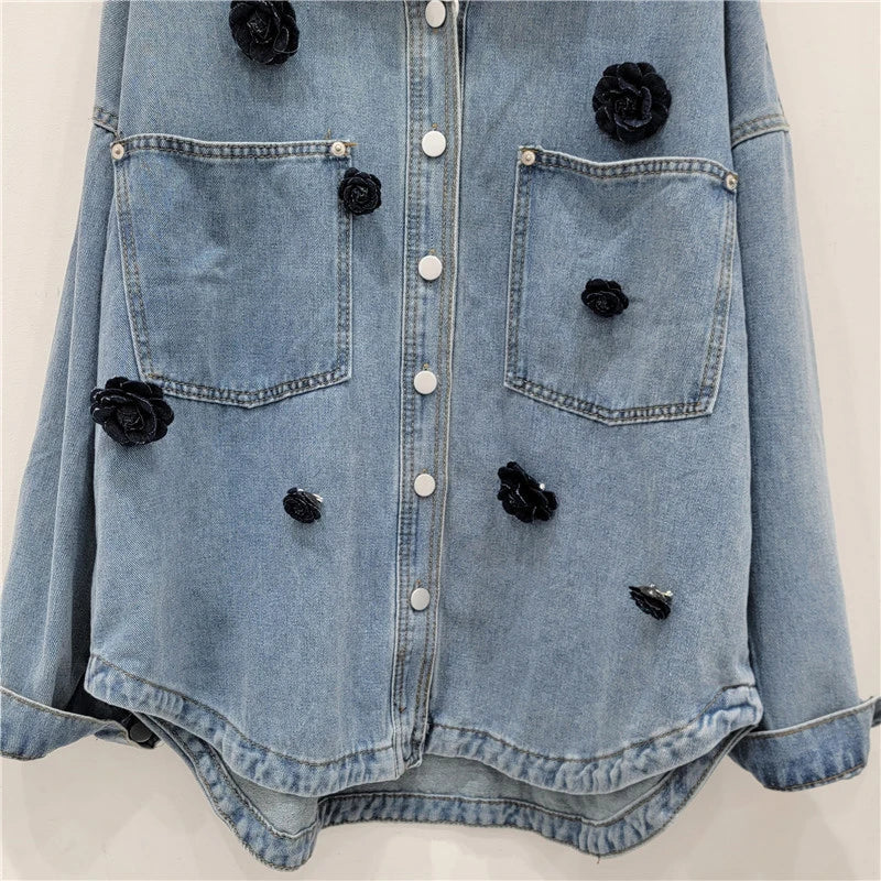 Denim 3D Black Flower Jacket