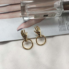Vintage Alloy Palm Circle Drop Earrings