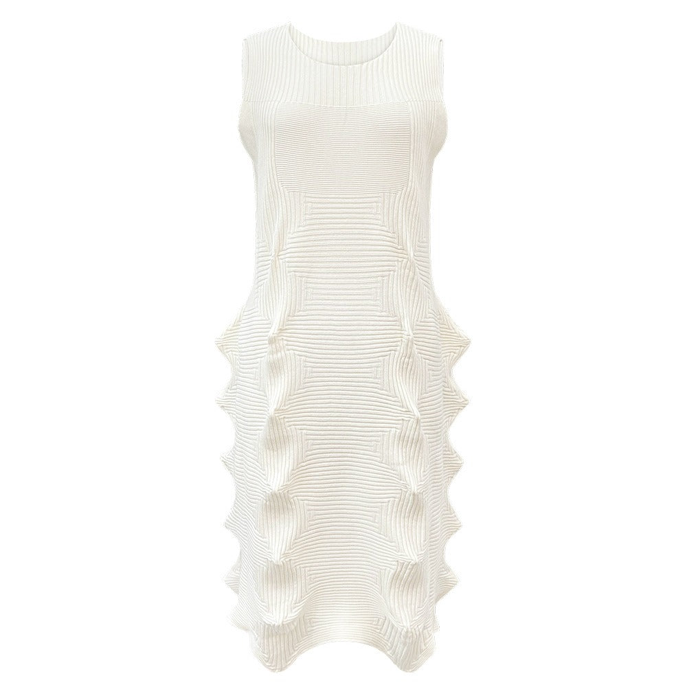 Solid Pleated Knitted Dress