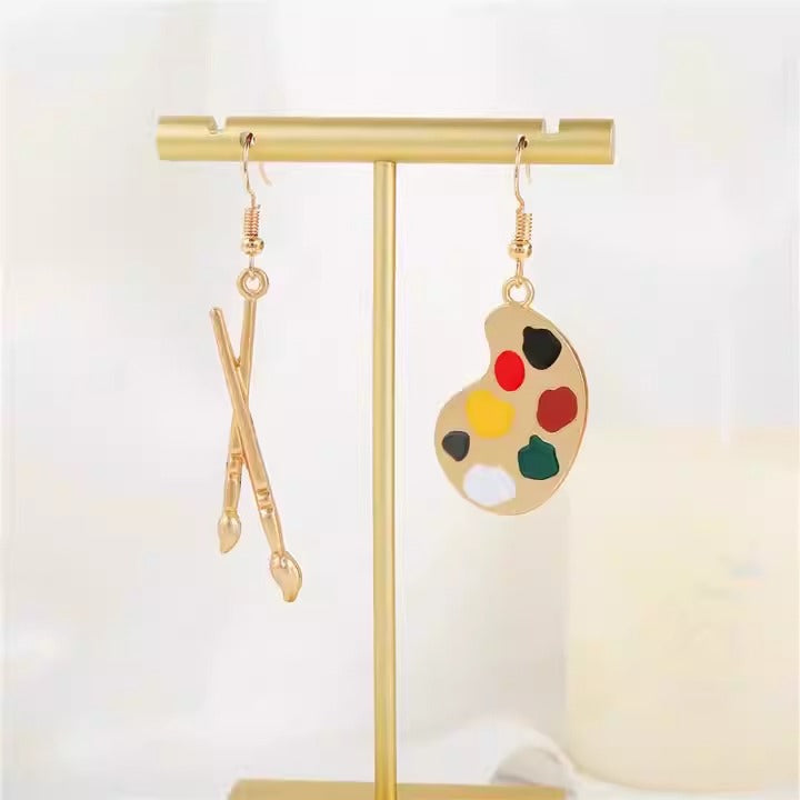 Asymmetrical Artistic Brushes Color Palettes Hooks Earrings