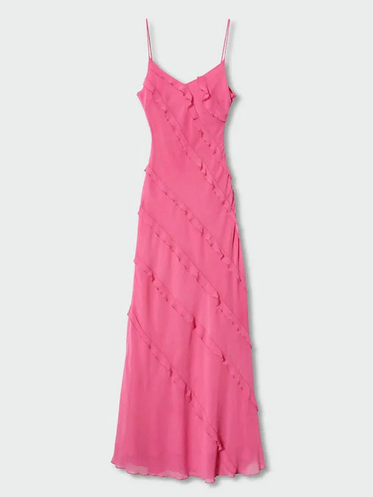 Ruffled Backless Side-Slit Dress Maxi