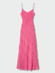 Ruffled Backless Side-Slit Dress Maxi