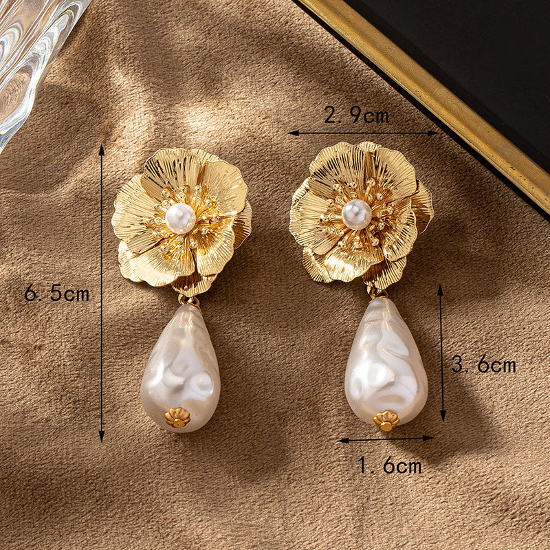 Elegant Flower Drop Pearl Earrings