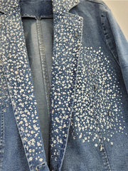 Gradient Blue Diamond Embellished Irregular Denim Blazer