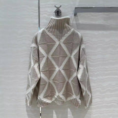 Turtleneck Diamond Pattern Cotton Sweater