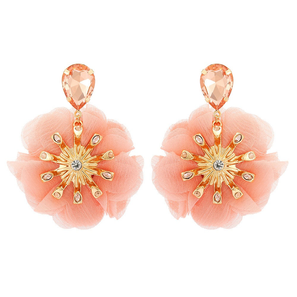 Chiffon Diamond Large Flower Earrings