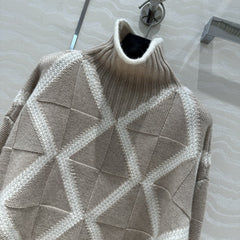 Turtleneck Diamond Pattern Cotton Sweater