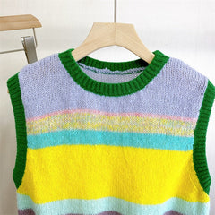 Striped Sleeveless Loose Knitted Vest