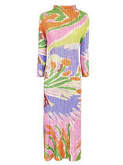 Casual Print Pleated Long Sleeve A-Line Dress