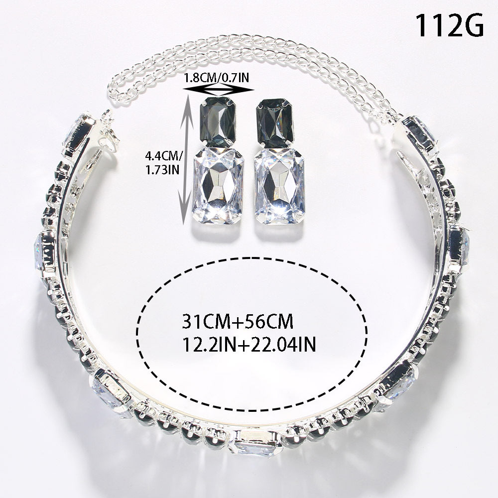 Oversized Rhinestone Choker Necklace + Earrings Set