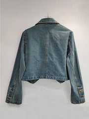 Embroidered Diamond Tassel Short Denim Jacket