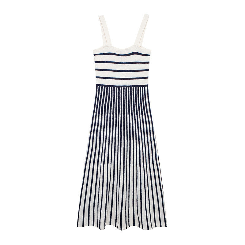 Striped Sleeveless Knitted A-Line Dress