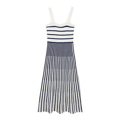 Striped Sleeveless Knitted A-Line Dress