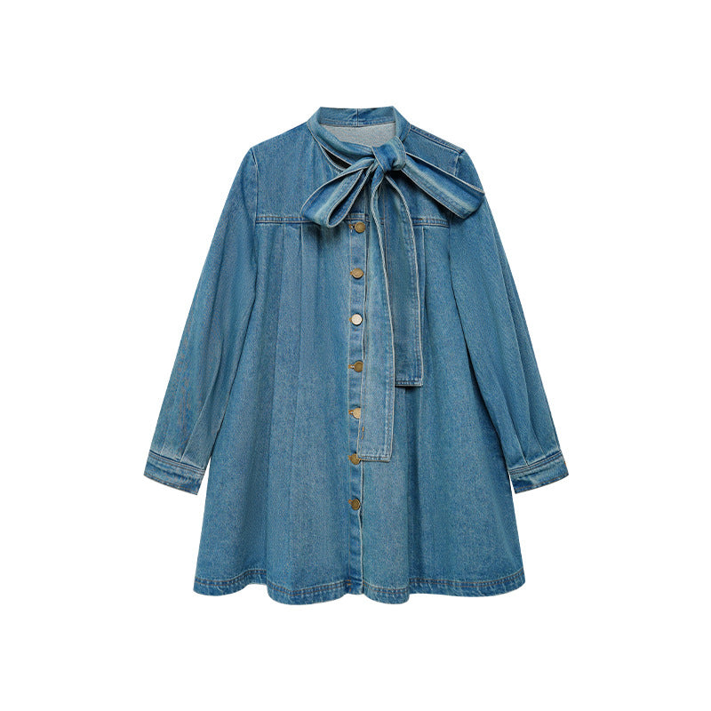 Loose Lace Up Long Sleeved Denim Short Dress