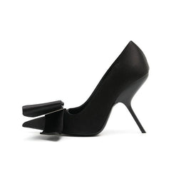 Silk Shallow Mouth Pointed Bow Fine Heels Banquet Shoes