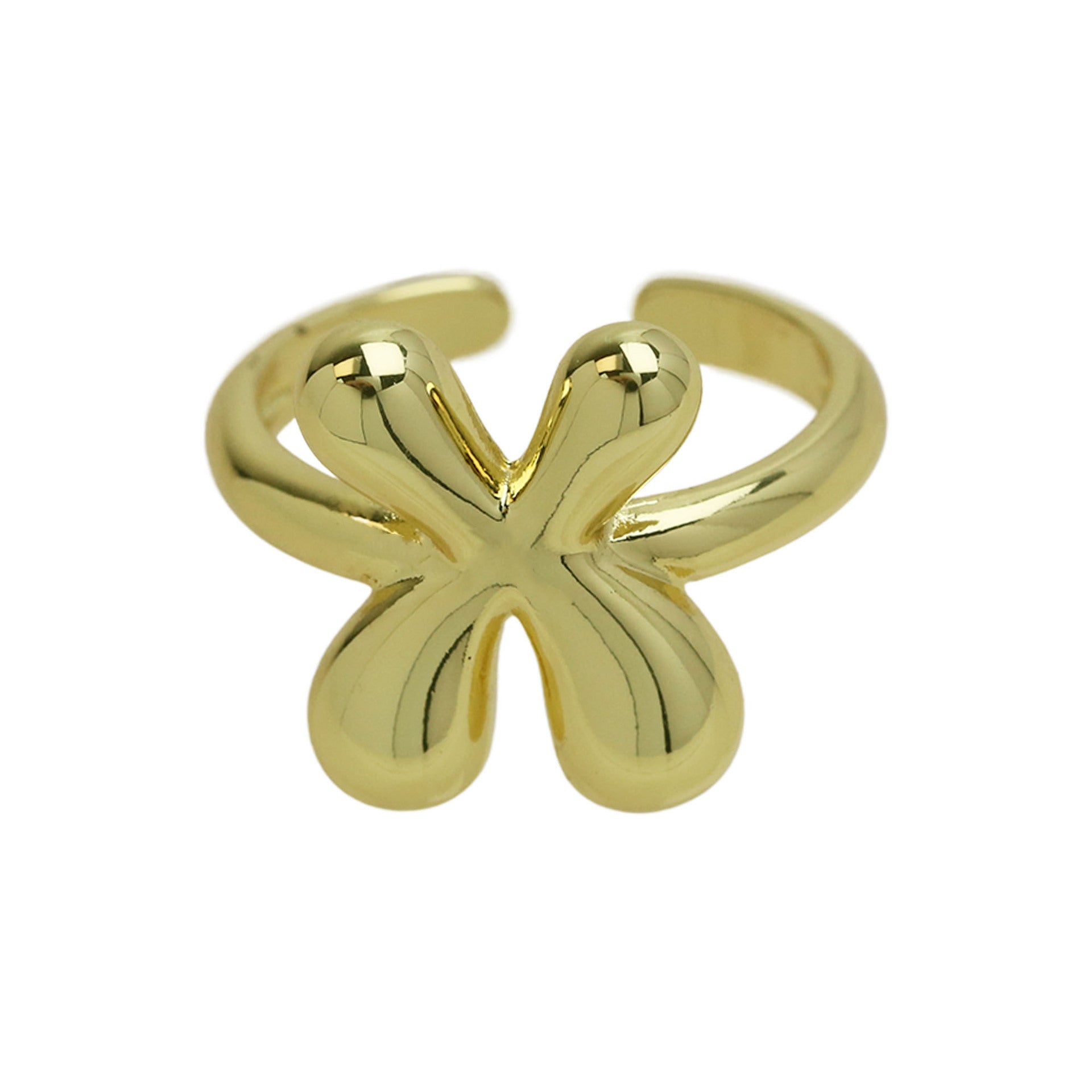 Golden Smooth Bubble Balloon Chubby Alphabet Ring