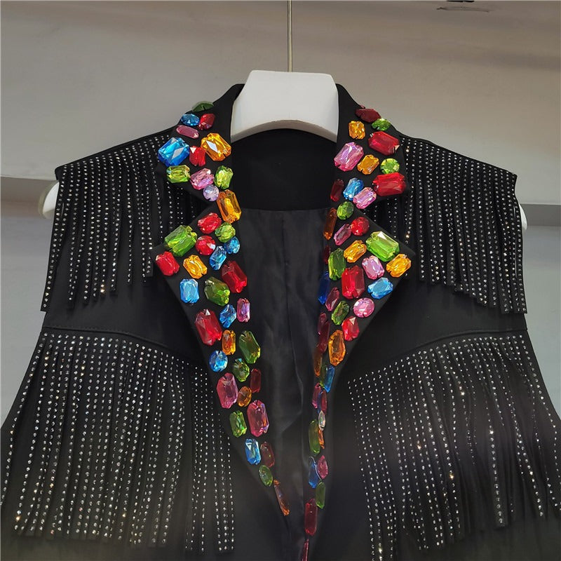 Colorful Diamond Tassel Short Vest