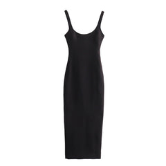 Solid Sleeveless Slim Fit Midi Dress