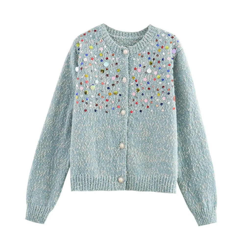 Colorful Sequin Long Sleeve Knitted Cardigan