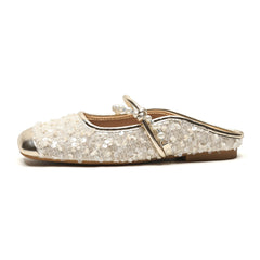 One Line Pearl Soft Soled Square Toe Mules