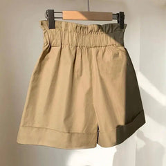 High Elastic Waist Wide Leg Casual Shorts