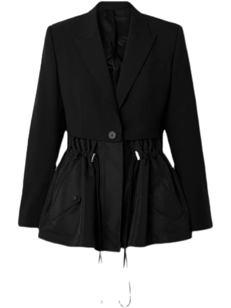 Chic Solid Ruffle Drawstring Blazer