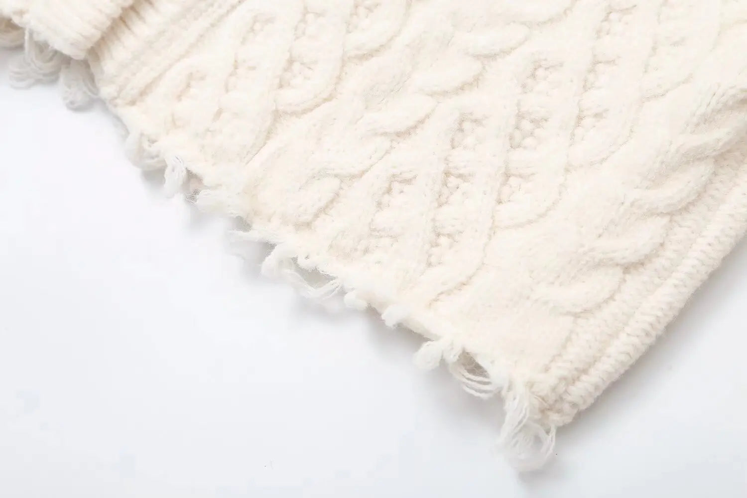 Fringed Asymmetric Hem Knitted Cardigan