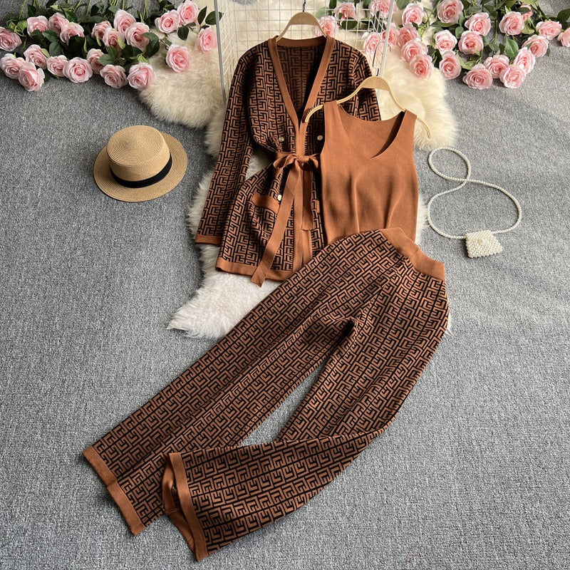 Two-Piece Knitted Top + Wide Leg Pants