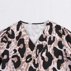 Animal Print Loose V-Neck Long Sleeved Dress