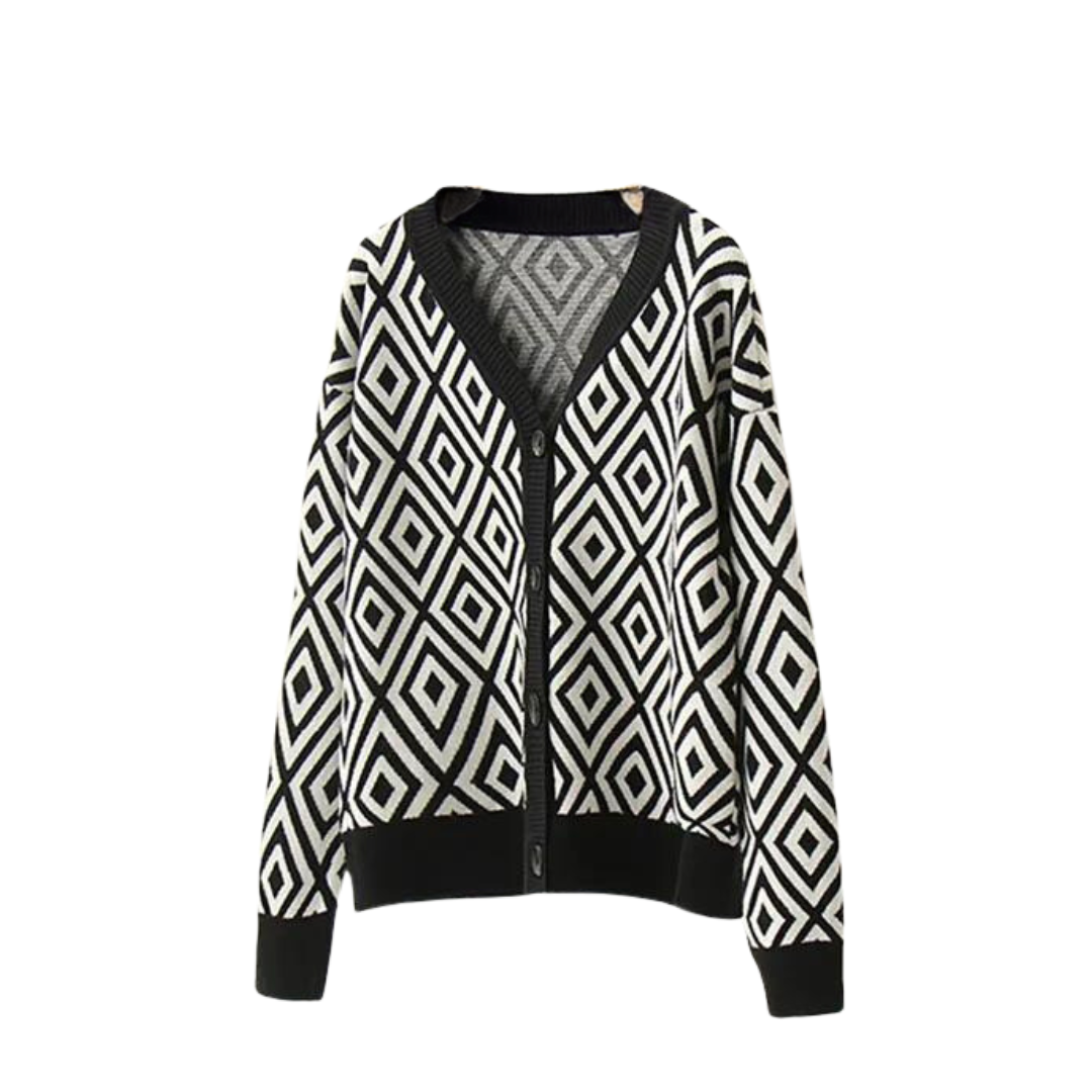 Casual Geometric Button Knit Cardigan