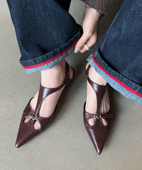 Chic Splicing Chunky Hollow Out Sandals Brown Cowhide Leather