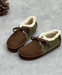 Coffee Flat Shoes For Women Lace Up Fuzzy Wool Lined Flat Shoes For Women