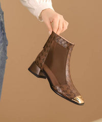 New Summer Coffee Tulle Splicing Chunky Heel Sandals Boots