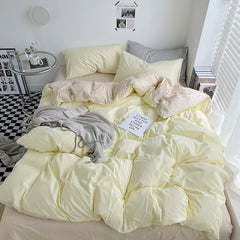 Japanese Lattice Duvet Cover Set with Sheet Pillowcases No Filling Warm Solid Color Bed Linen Full Queen Size Home Bedding Set