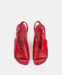 Chic Red Faux Leather Splicing Chunky Sandals Peep Toe