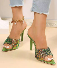 Fashion Green Sequins Splicing Stiletto High Heels Slide Sandals